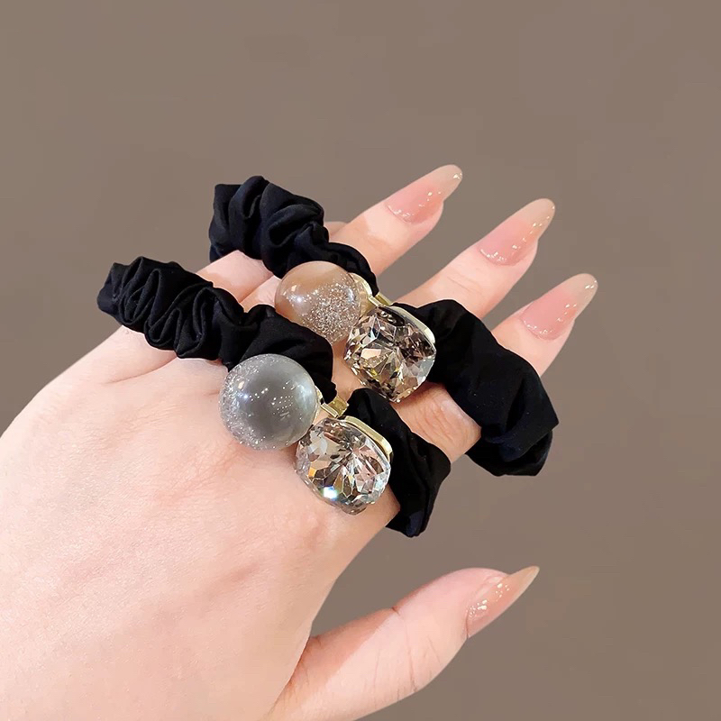 日韩新款珠子高级感小肠发圈马尾夹低丸子皮筋头绳