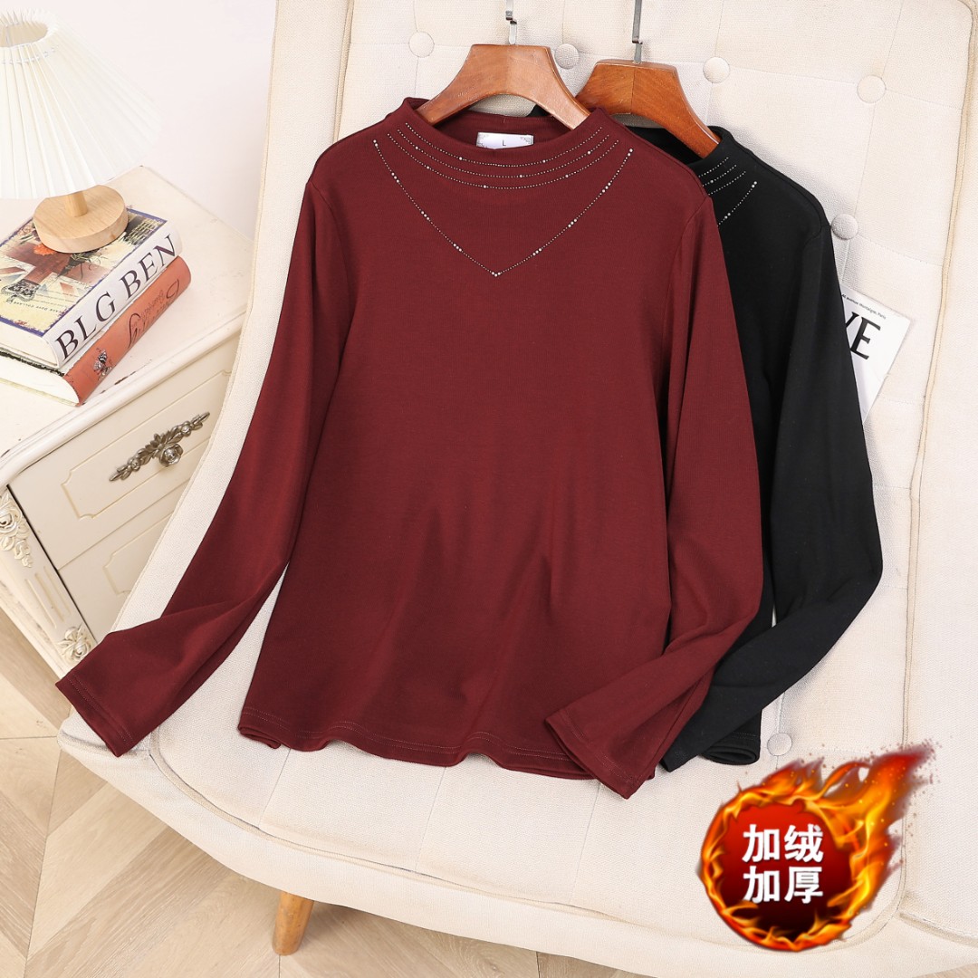 2025秋冬新款大码女装长袖极简风加绒保暖宽松显瘦休闲T恤1630