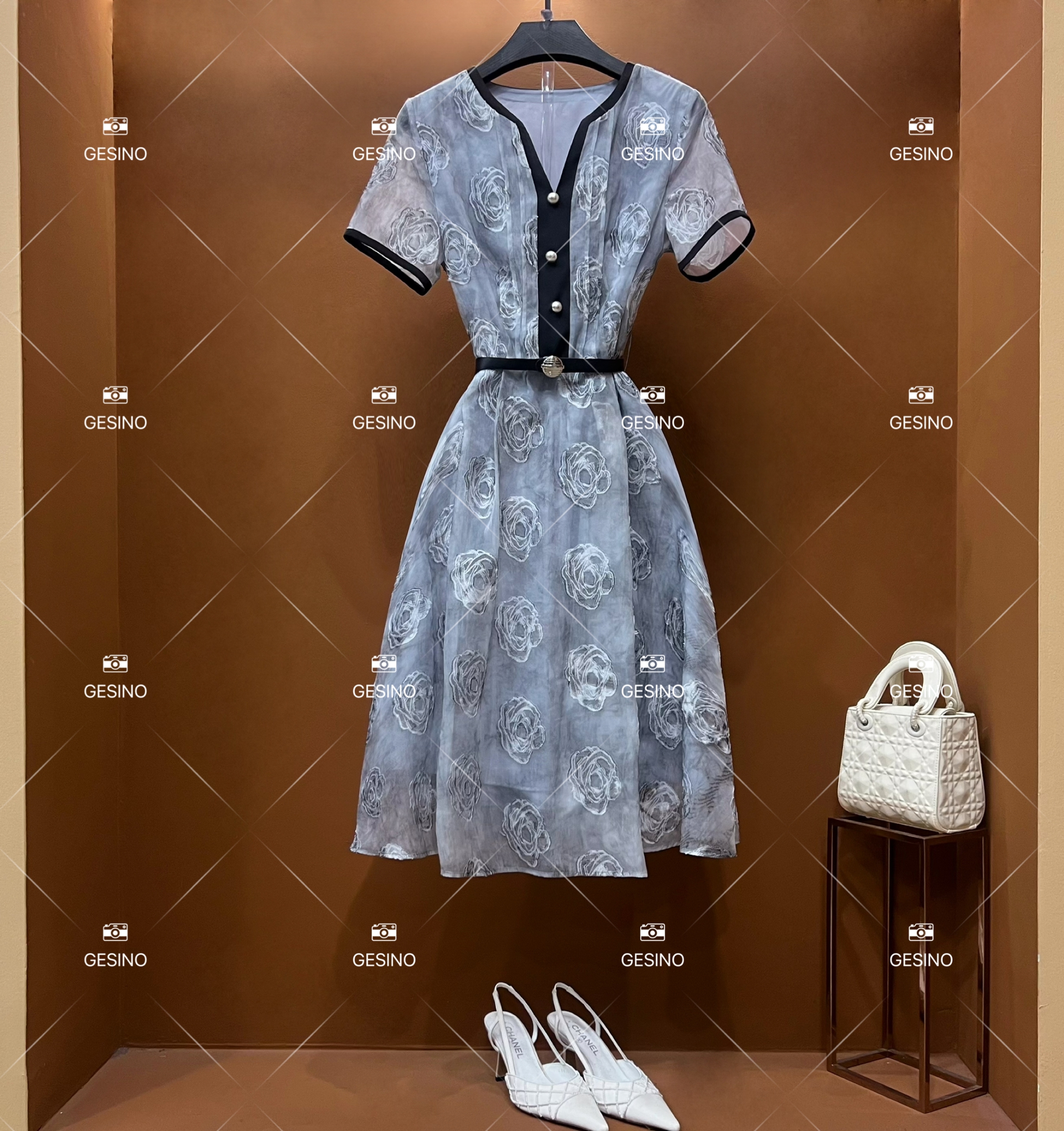 【露露】春夏优雅百搭时尚中国风女装收腰气质蕾丝裙GS-53023