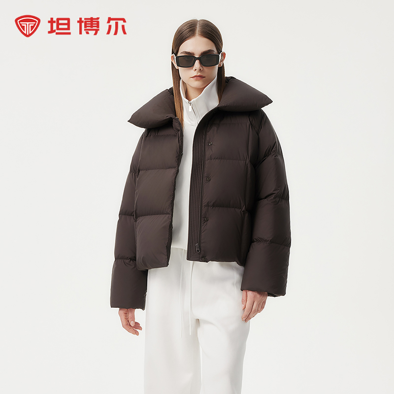 坦博尔24新款女短款羽绒服翻领通勤百搭小个子厚外套TBF530322Z