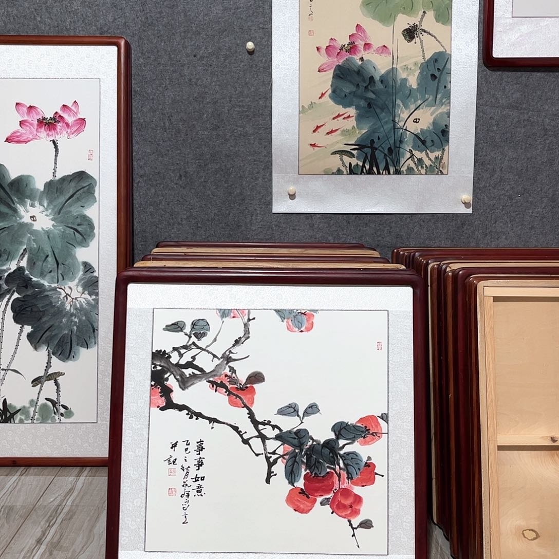 国画书画作品带框63×63