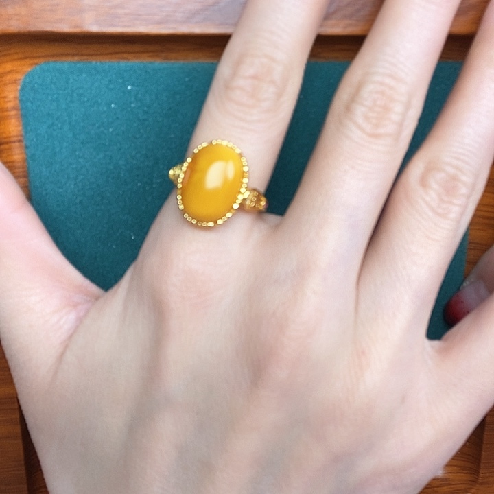 蜜蜡戒指银S925镶嵌戒指