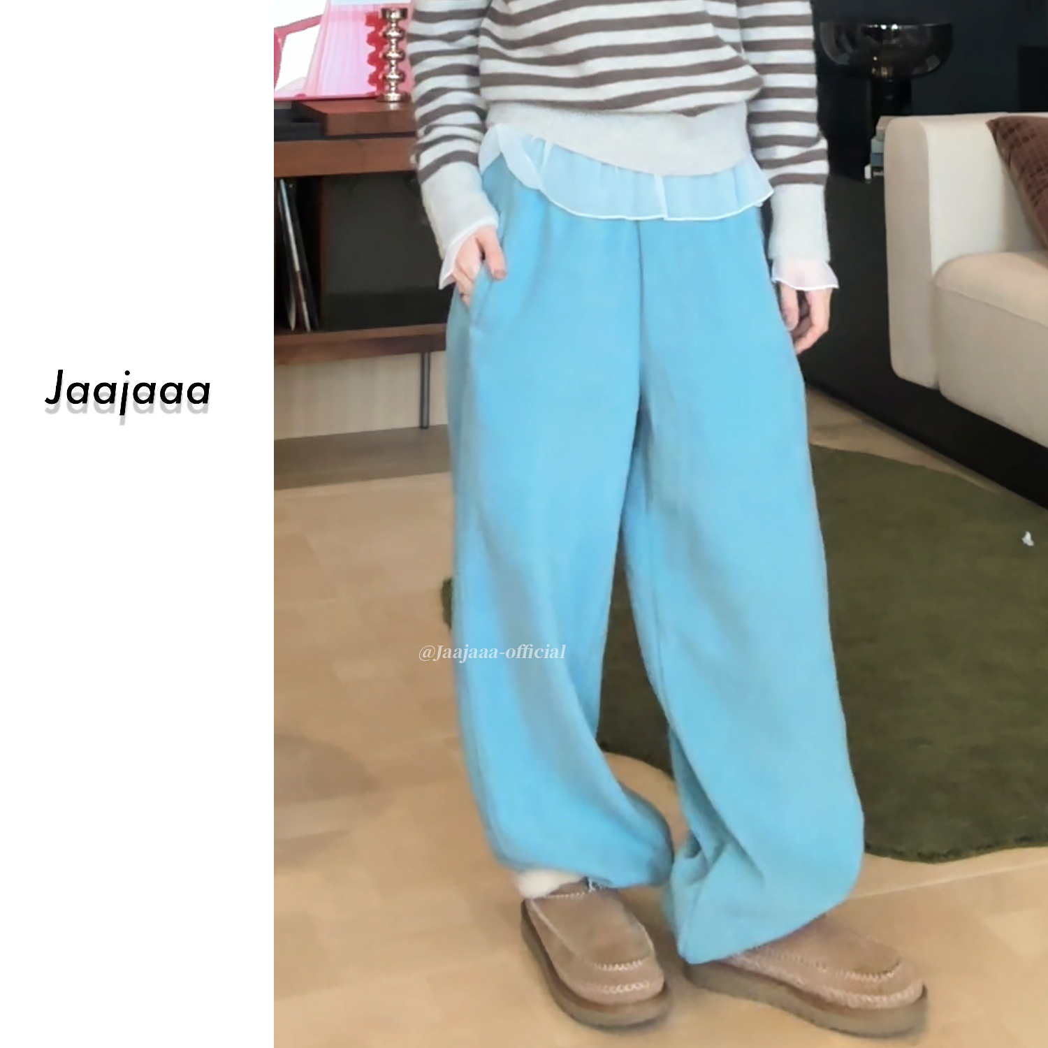 Jaajaaa温暖氛围 高级感纯色遮胯显瘦松紧腰摇粒绒休闲裤女/CHFX