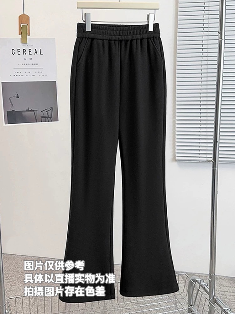 Yi+2025新款秋冬黑色加绒微喇裤高腰弹力显瘦裤