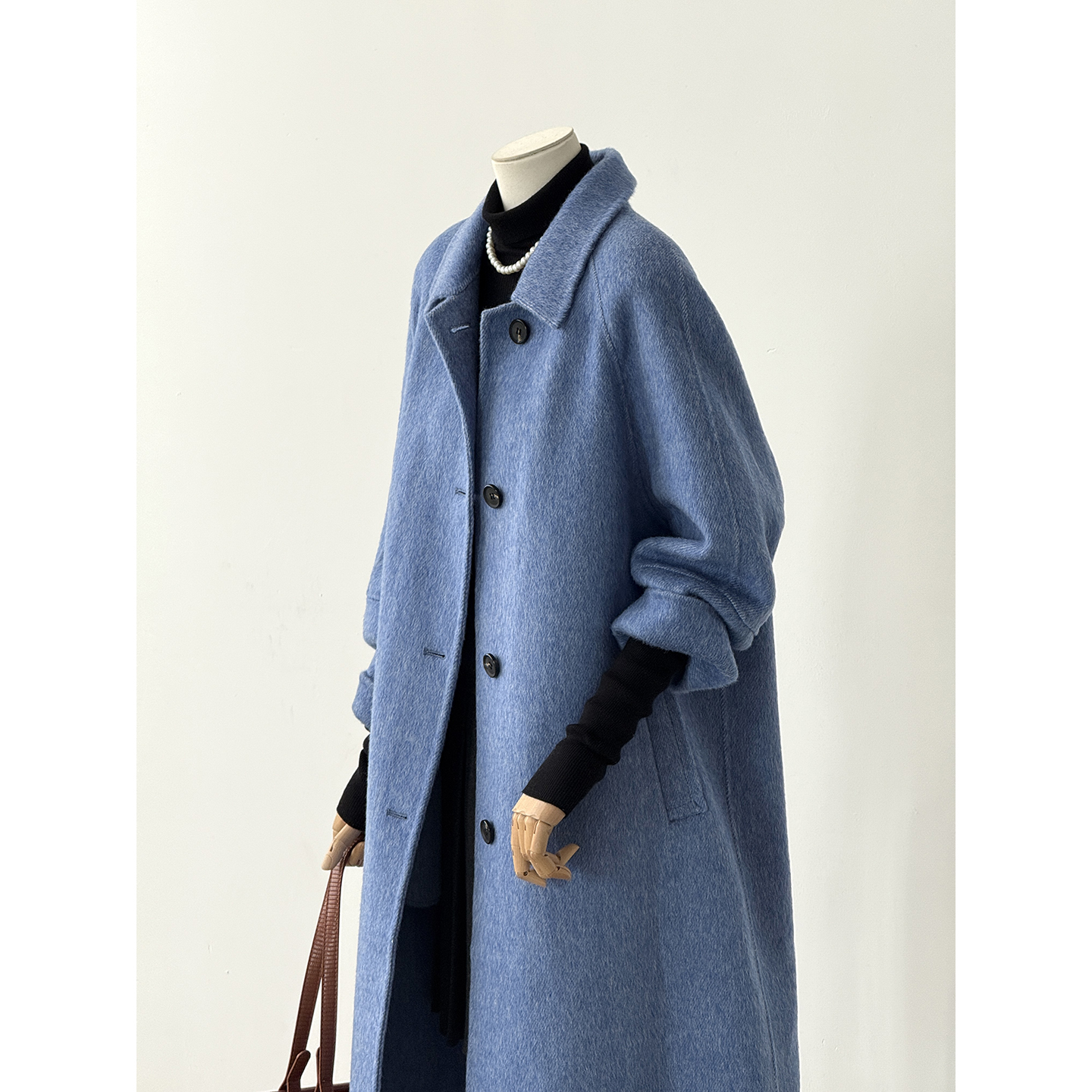 蓝色双面羊毛大衣女秋冬高级感超好看中长款毛呢外套