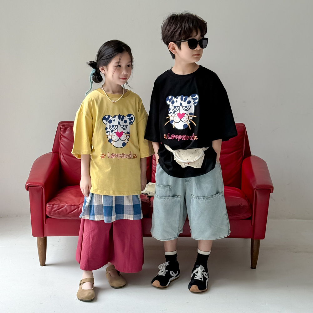 Lm厘米童T恤2025夏季男女童韩版卡通字母印花短袖儿童圆领休闲宽