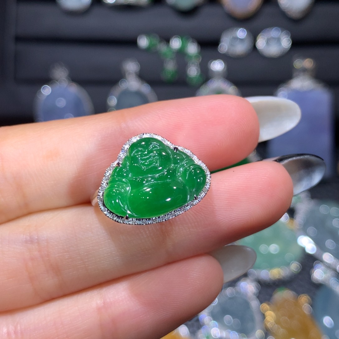 翡翠戒指18K金镶嵌18k镶翡翠