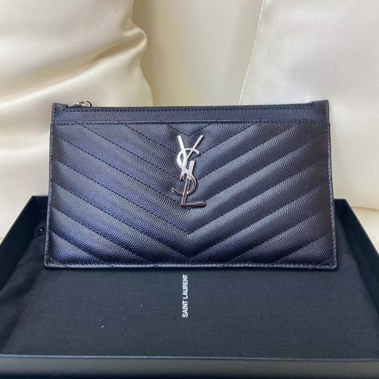 99新 YSL/圣罗兰 YSL 黑银信封钱包/ym