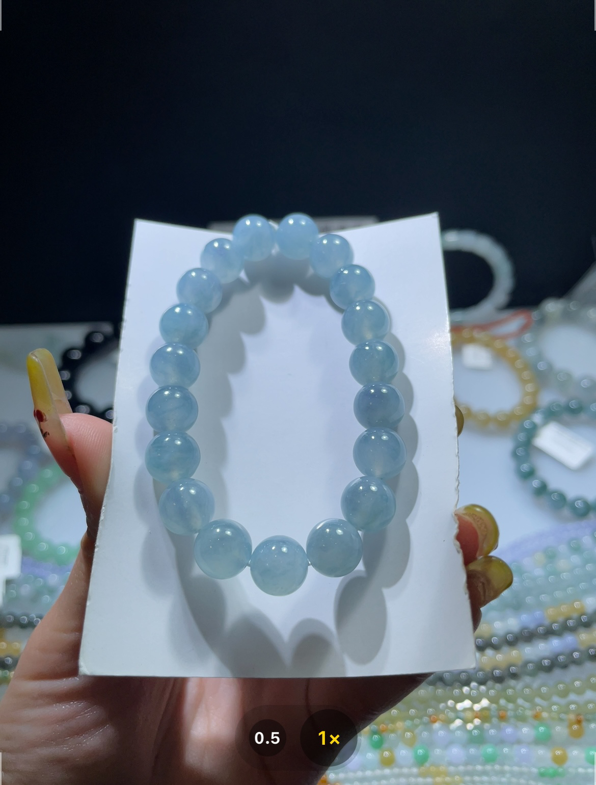 定制未镶嵌翡翠A货 木那超浓冰蓝串卡10左右