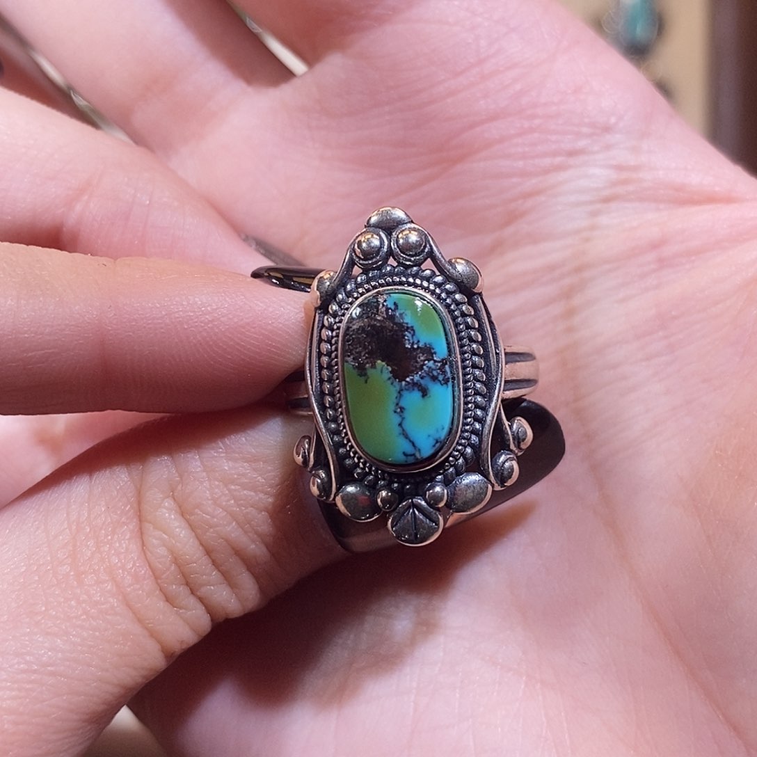 绿松石戒指银S925镶嵌小*包戒指