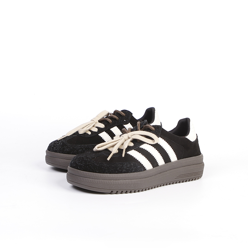 CS6176防滑系带休闲板鞋圆头复古布鞋百搭黑色潮流低帮秋季