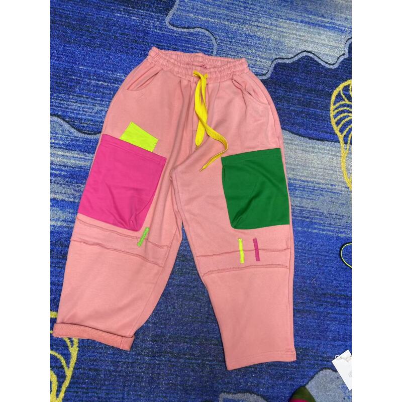 838韩系时尚撞色拼接工装哈伦裤