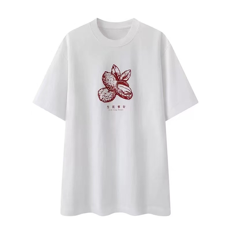 【】好事花生刺绣印花T恤 TY8216