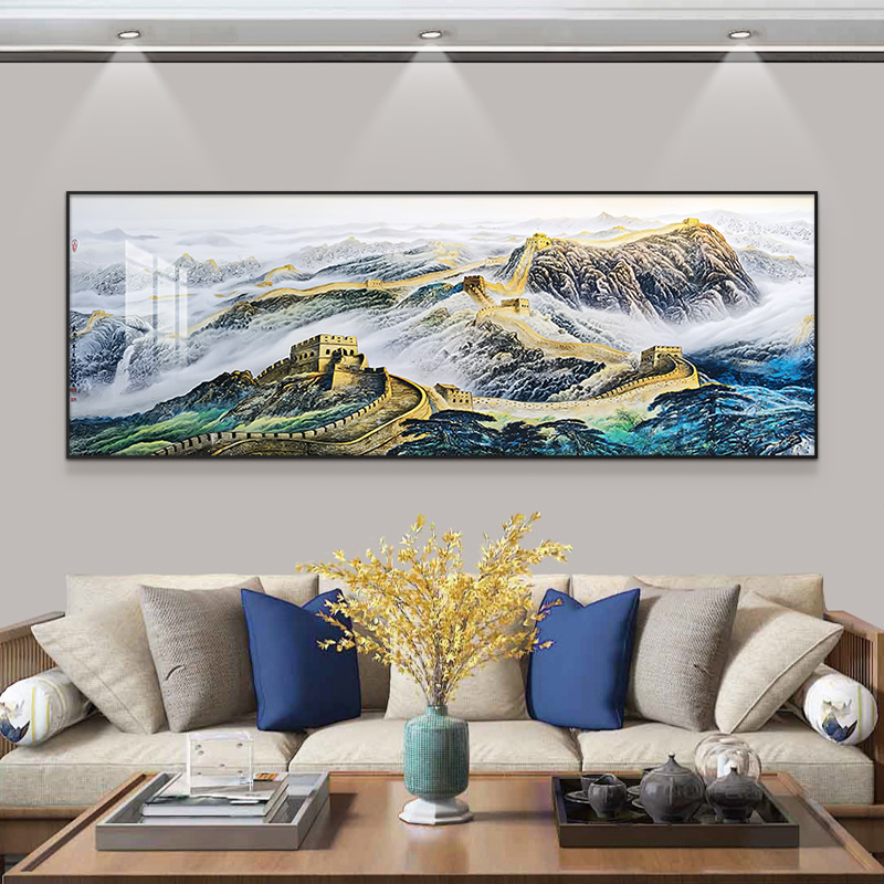 手工晶瓷镶钻装饰画 铝合金边框装裱 流水生财沙发背景长城70200