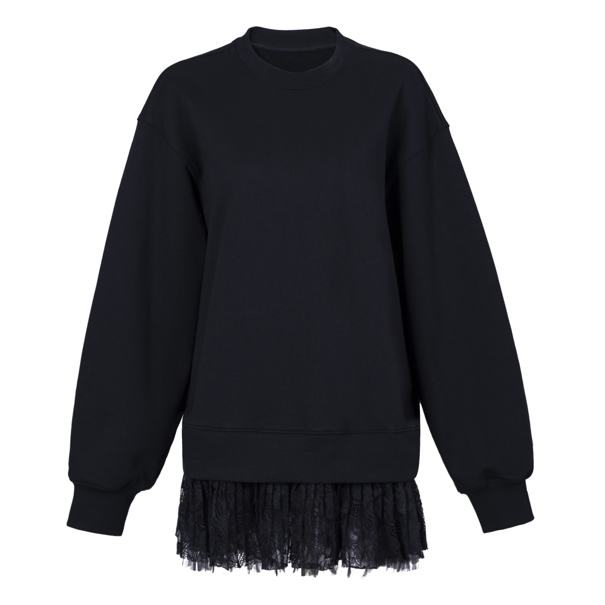 蕾丝拼接百褶下摆卫衣04099