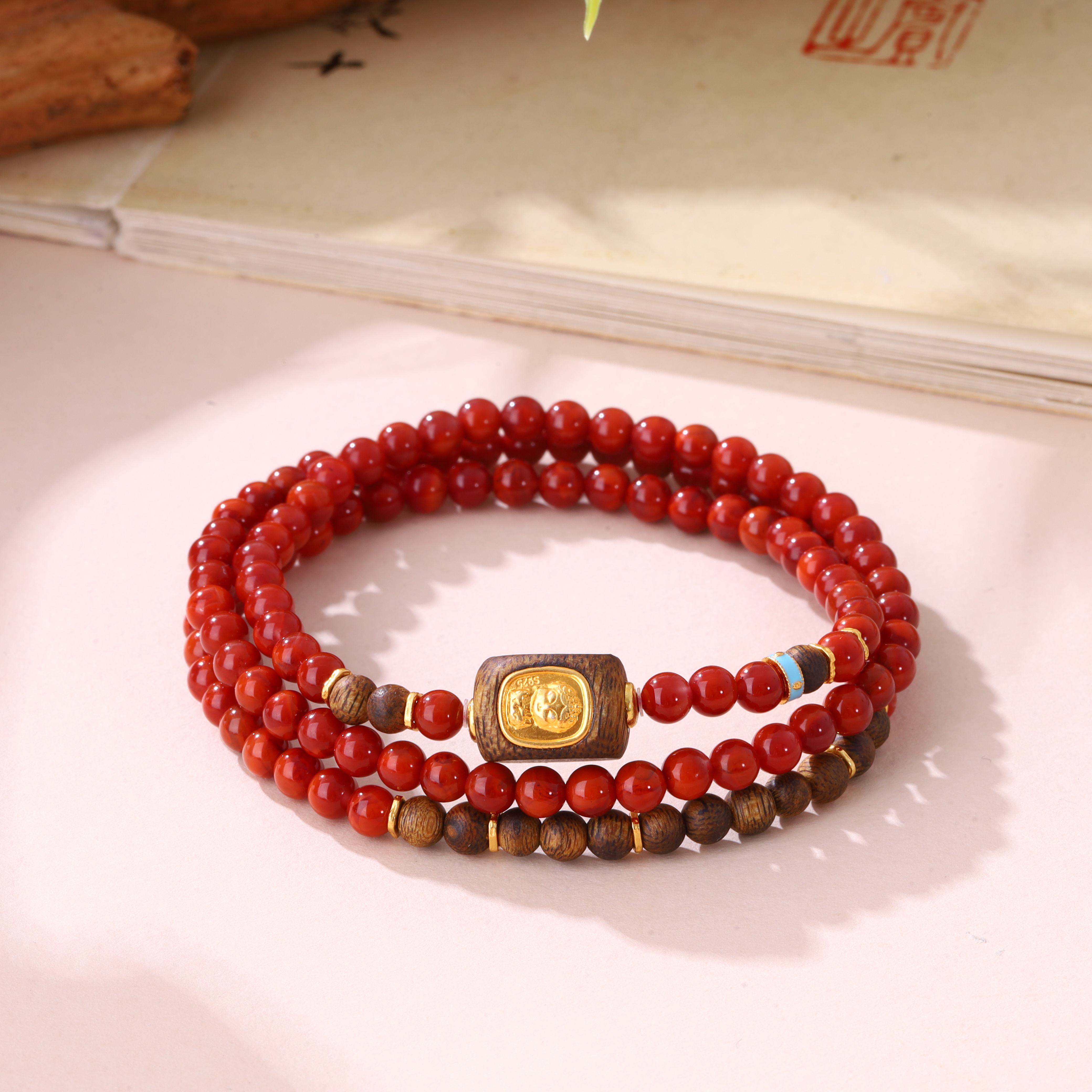 【不二】牛血红紫妖-川料九口南红DIY三圈手串4mm（多样性发）