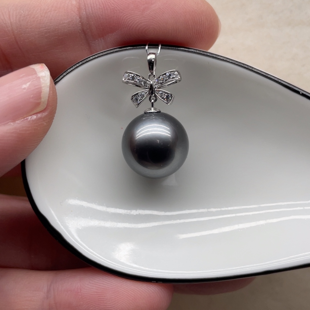 海水珍珠吊坠(不含链)18K金镶嵌12-13mm