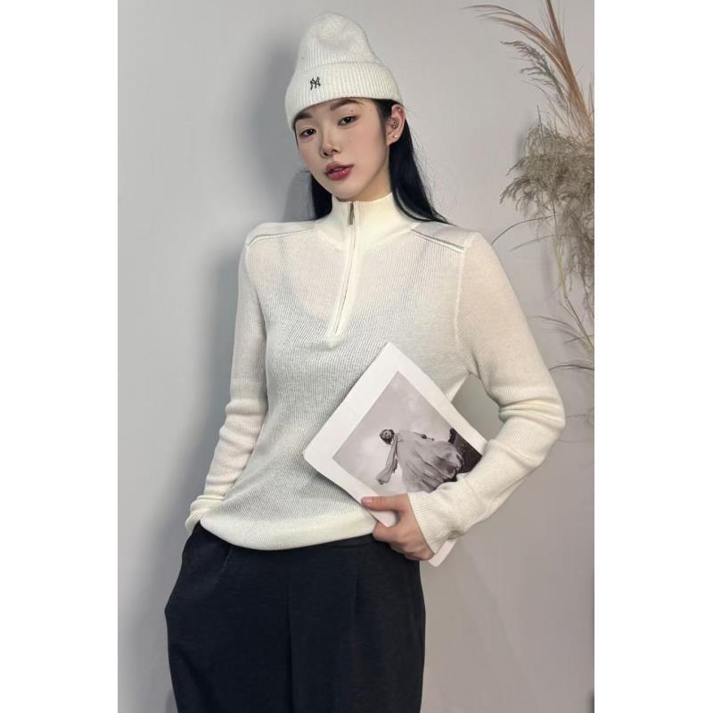 556#秋冬新款时尚半拉链针织衫设计感立领显瘦百搭气质修身毛衣