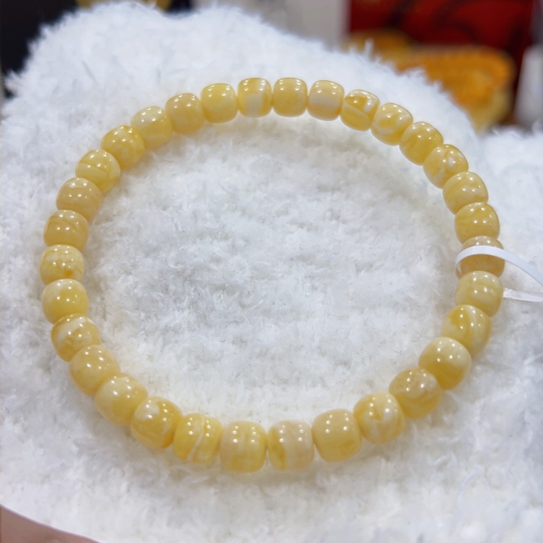 蜜蜡手链未镶嵌困*囚6.5m妖花微瑕