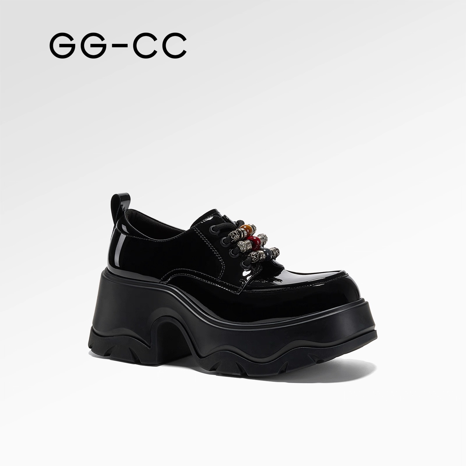 【洛克复兴】GG-CC2025秋季新款黑色复古厚底乐福鞋女百搭小皮鞋女