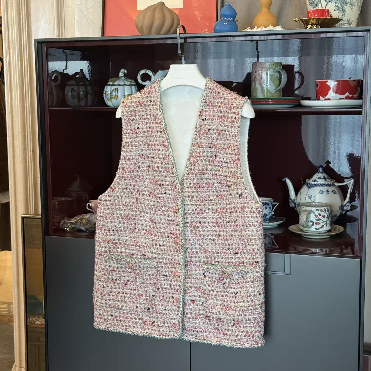 《粉彩宝》MYL 2025年秋季新款涤棉混纺小香马甲外套圆领彩色马夹