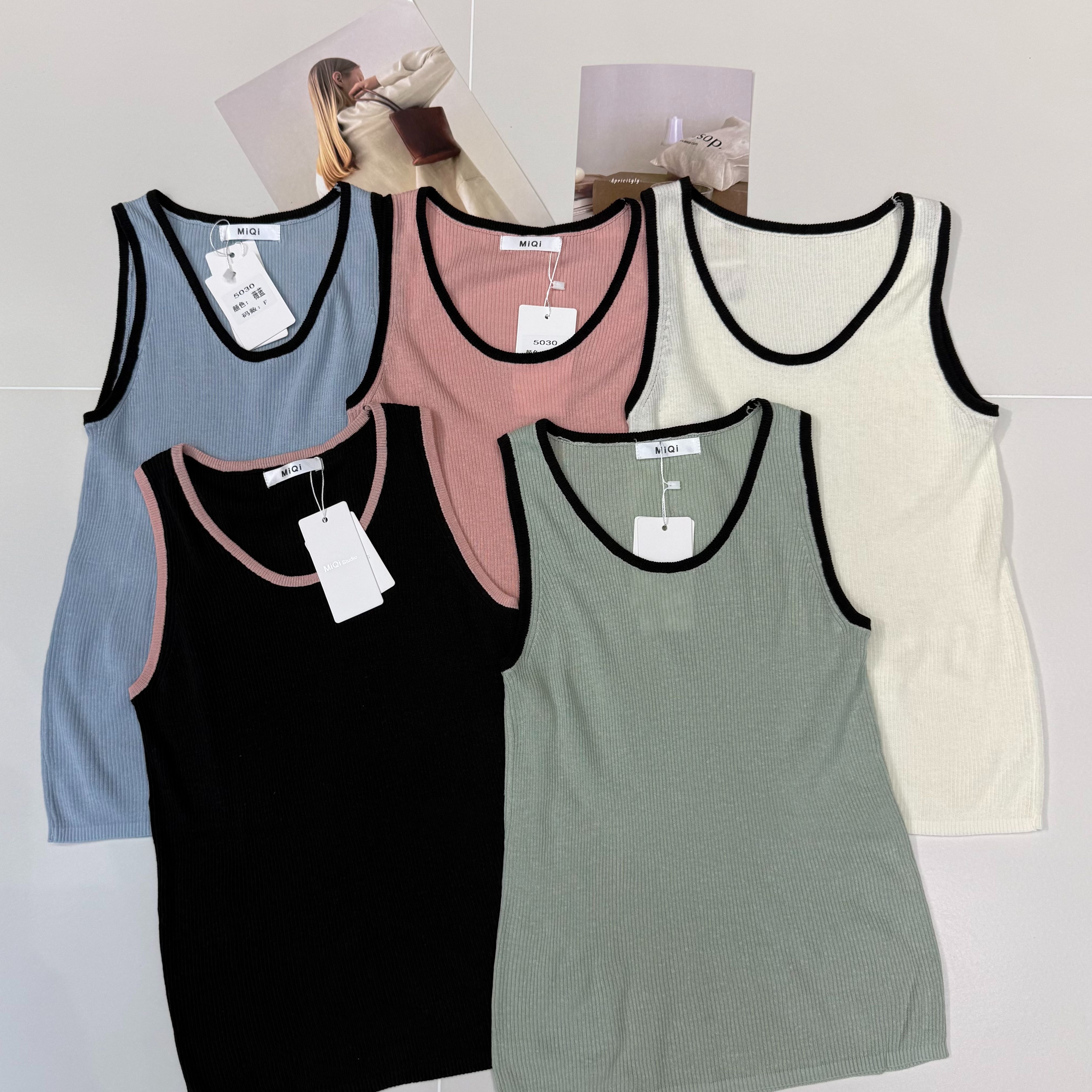 【坦姐严选 实体品质】法式园领撞色针织背心5030