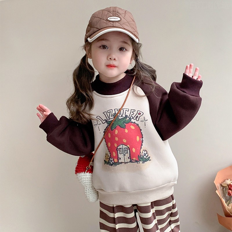 【新疆包邮】女童加绒卫衣秋冬装2025新款一体绒儿童上衣女宝宝冬