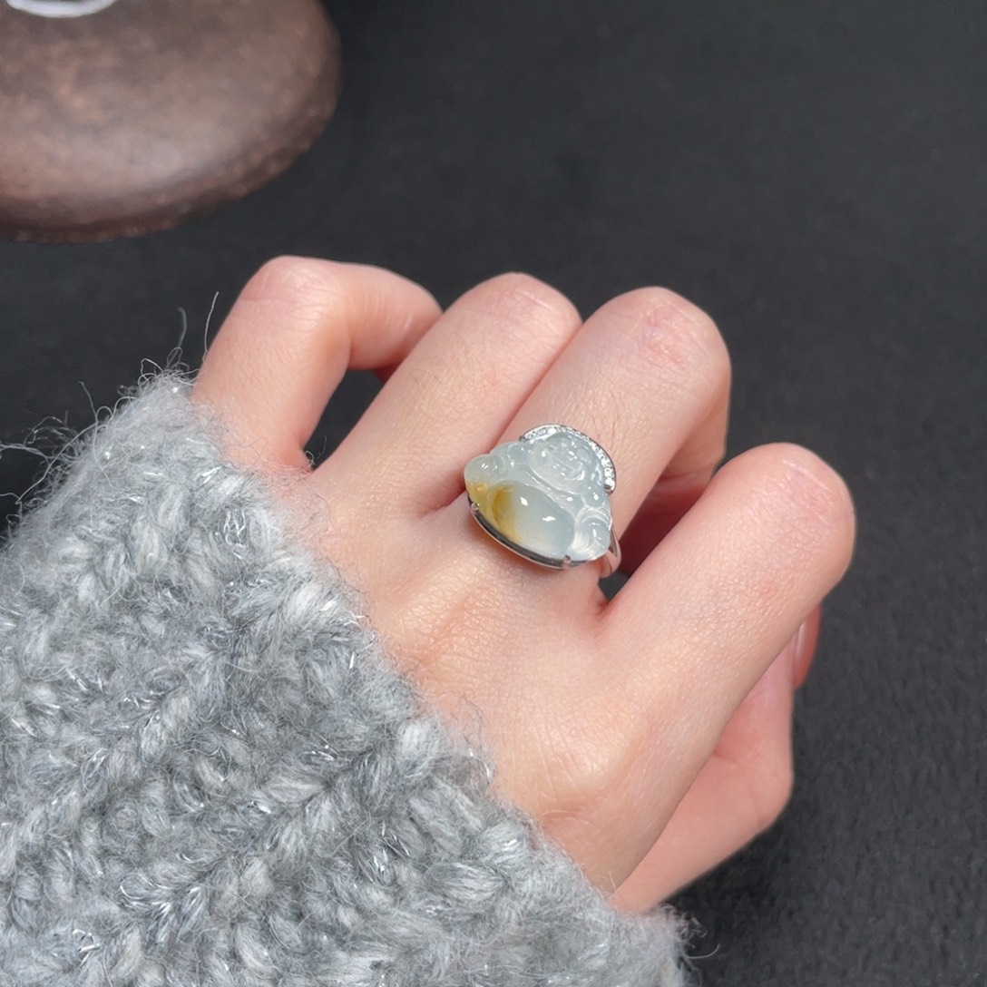 翡翠戒指银S925镶嵌86656