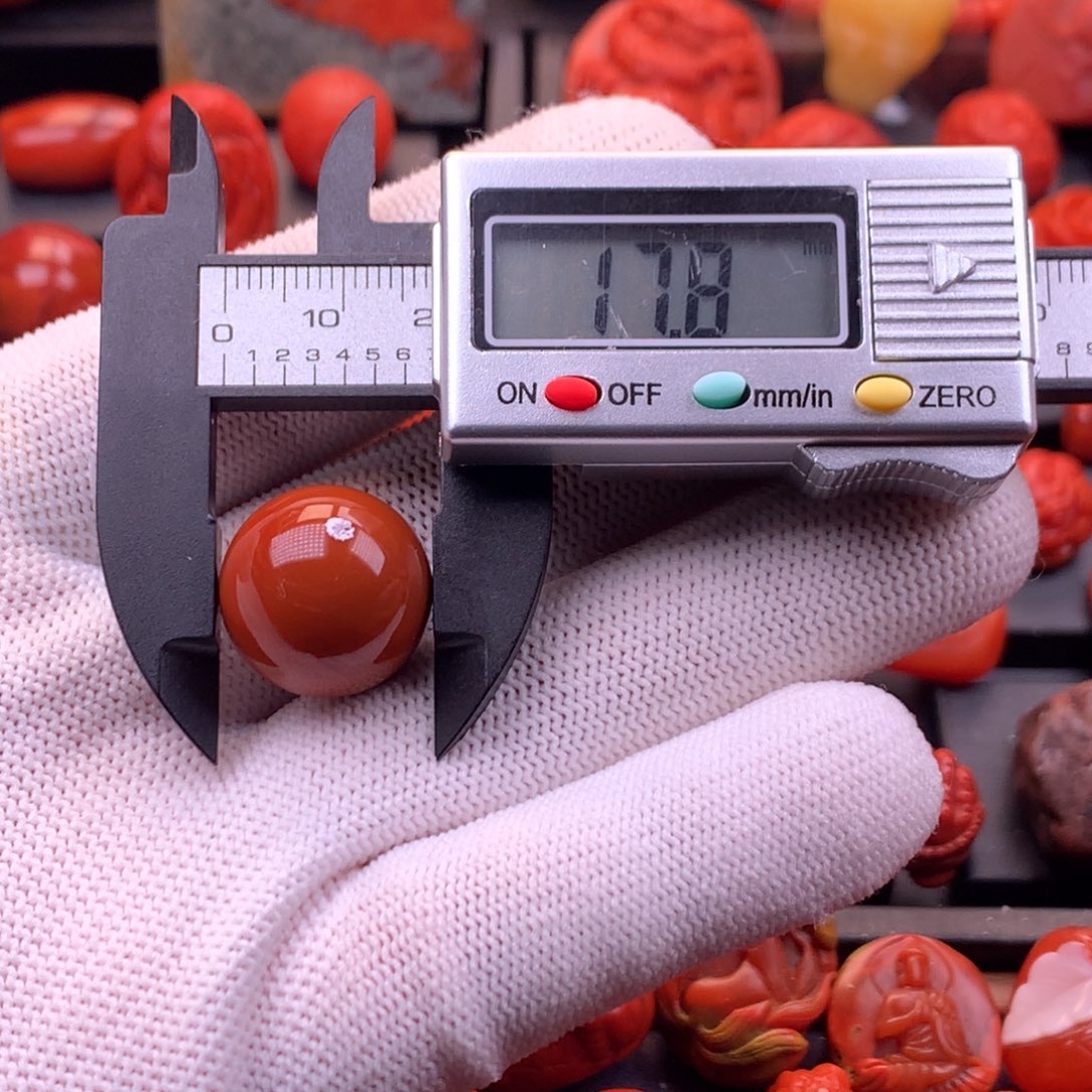 南红玛瑙未镶嵌川料原矿满色满肉柿子红圆珠单珠17.8mm