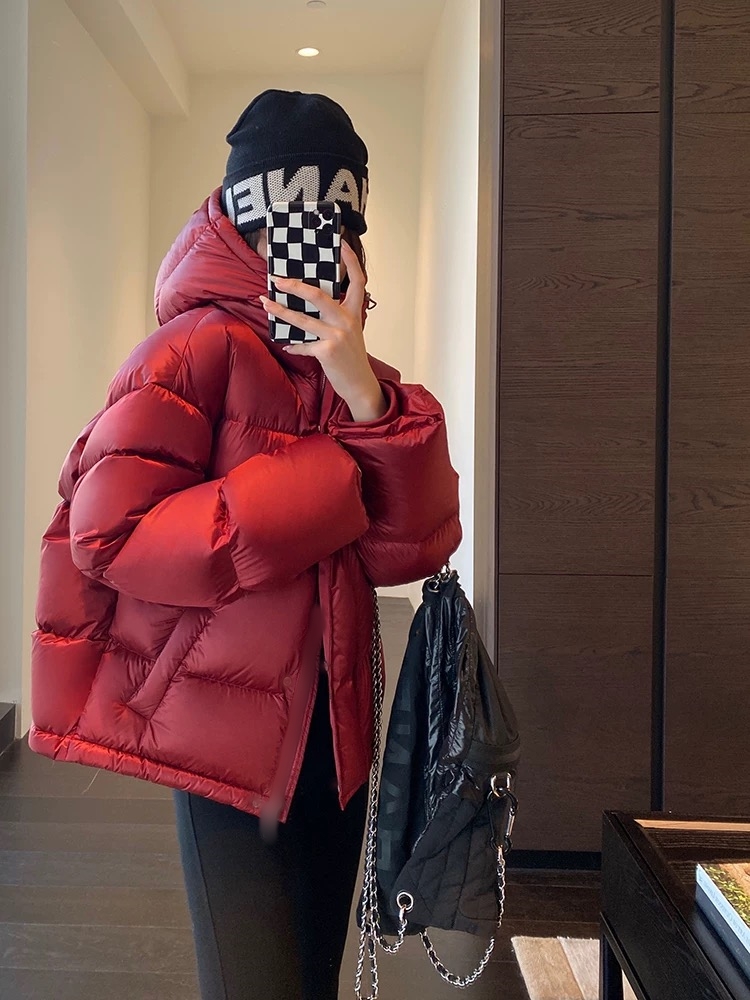 2025新款95%轻奢白鸭绒蓬松保暖服ins连帽外套短款羽绒服女冬外套