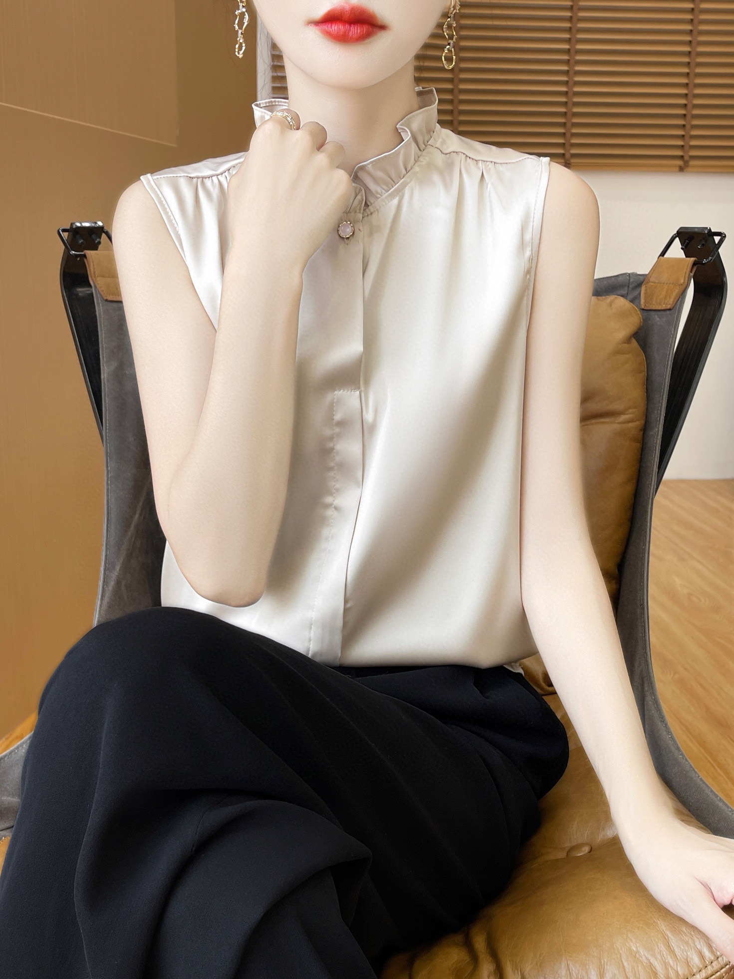 太美了~100%桑蚕丝无袖背心女士内搭T恤