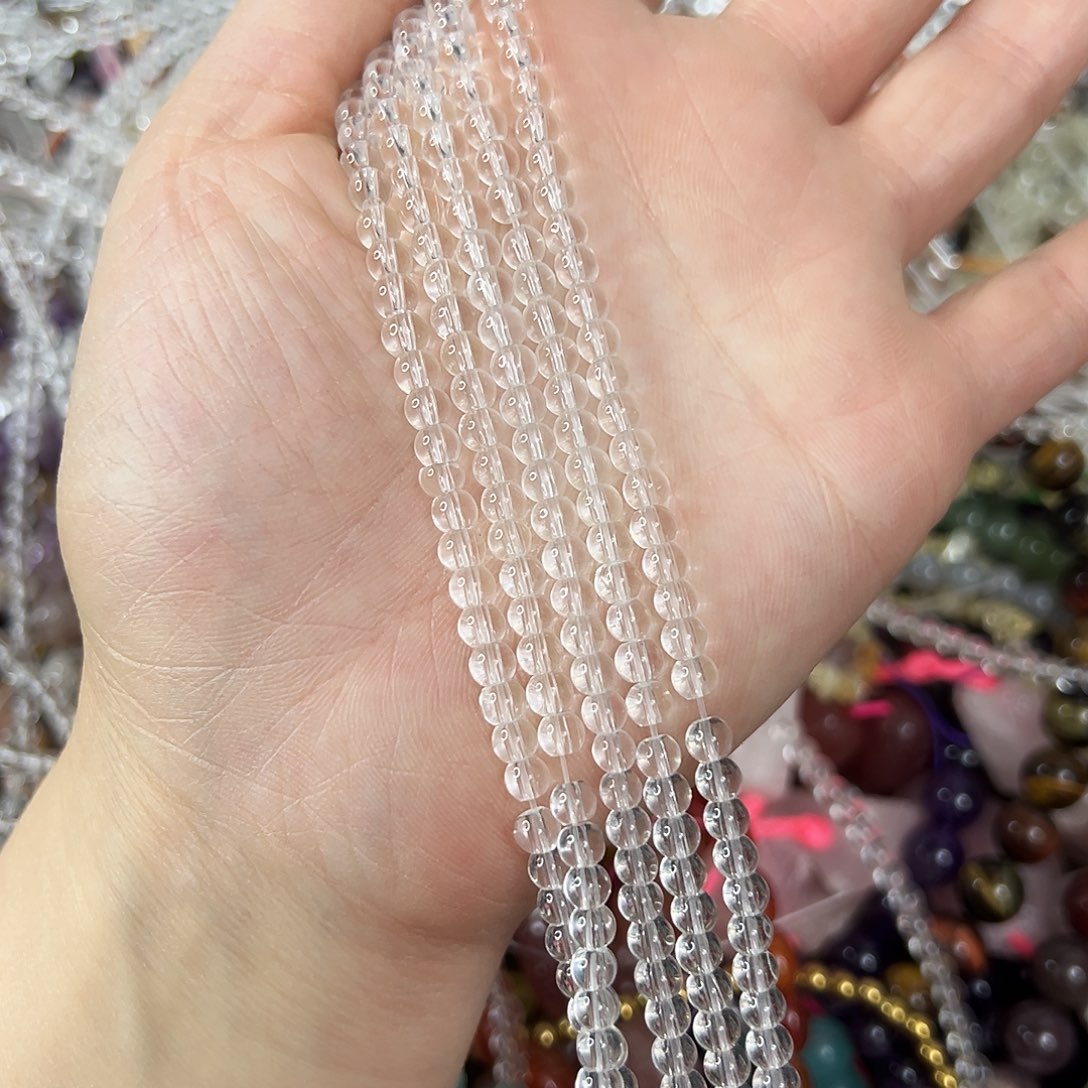 玛瑙/玉髓未镶嵌珠宝半成品，卡4压电白水晶隔珠2条