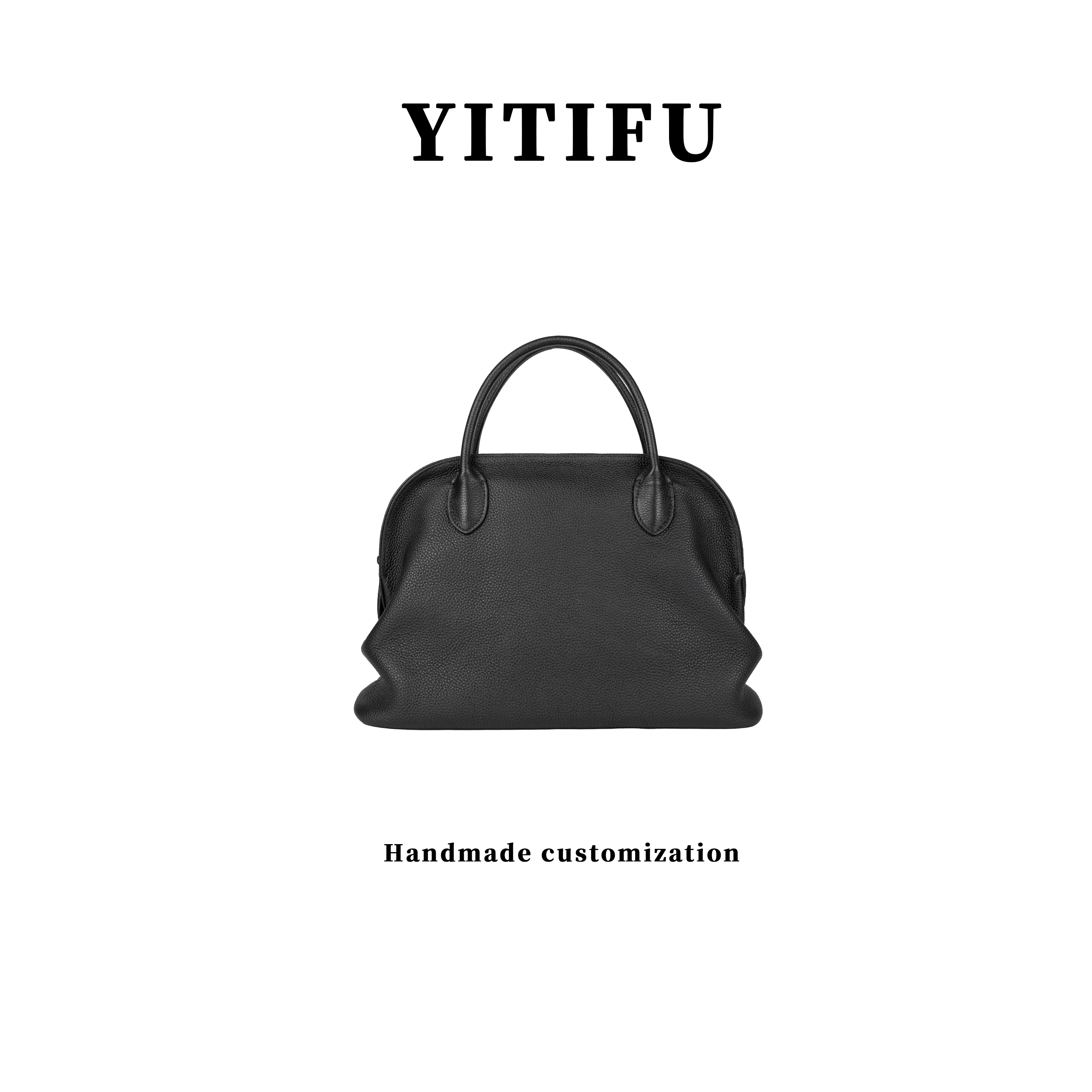 YITIFU【row家-Agnes】牛皮 极简风 保龄球 手拎包 自然褶皱 女包