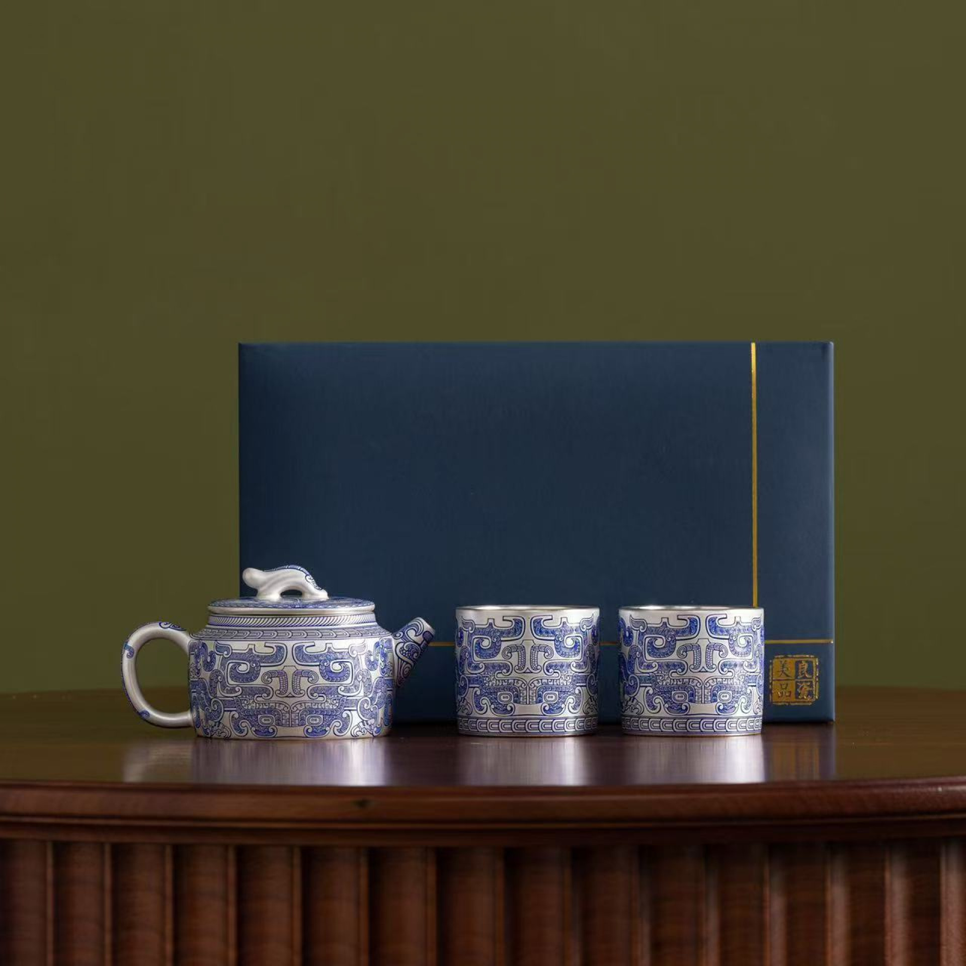 陶子茶具  汉瓦瓷胎包银一壶两杯套装家用功夫茶具-2132