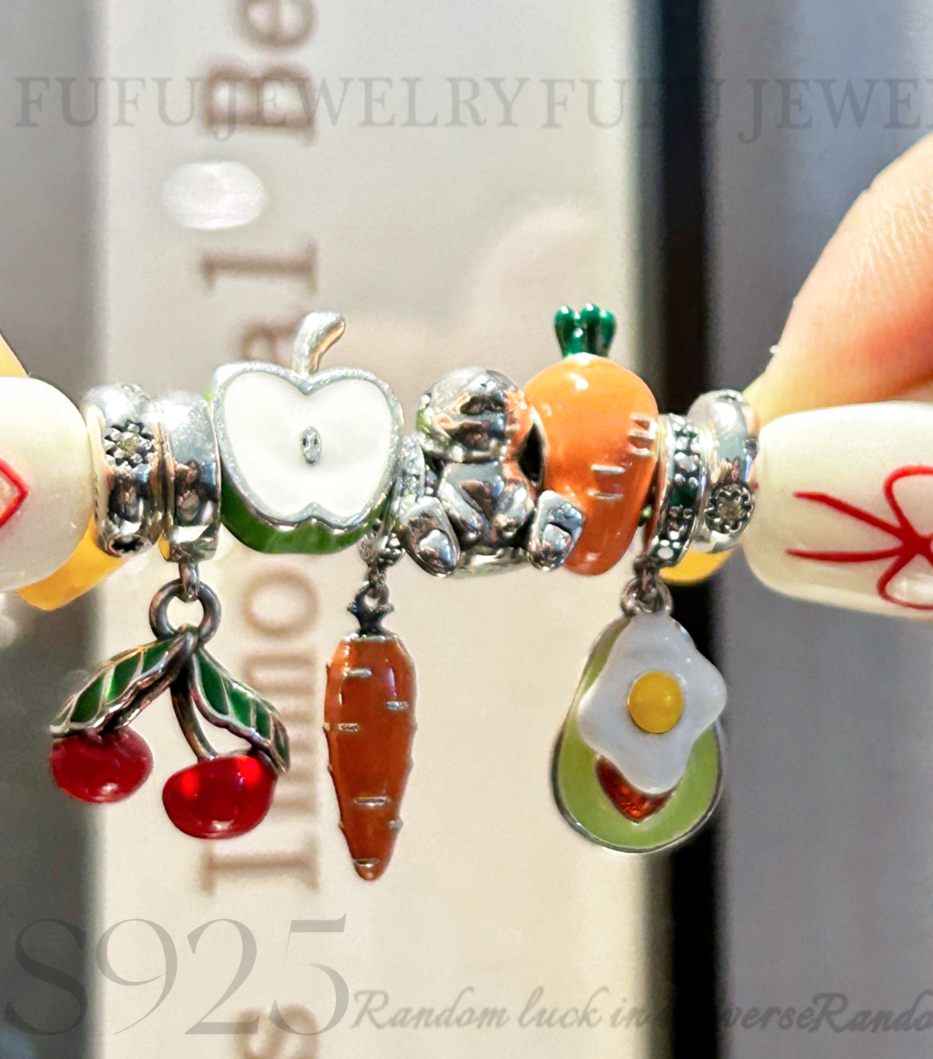 吊坠925银 【胡了卜兔子牛油果苹果樱桃】s925纯银手工复古甜美吊坠