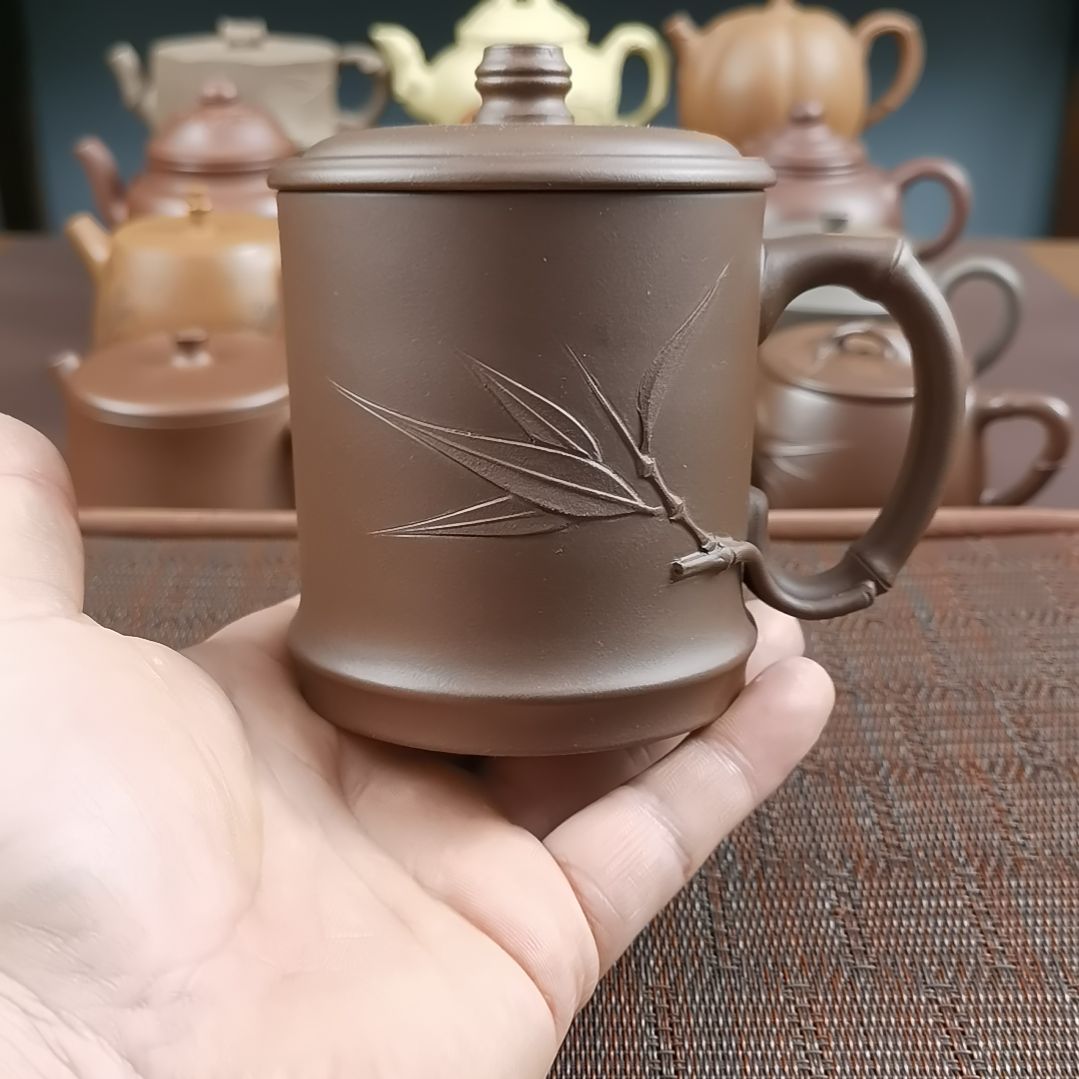 紫砂茶壶紫泥竹节办公350CC
