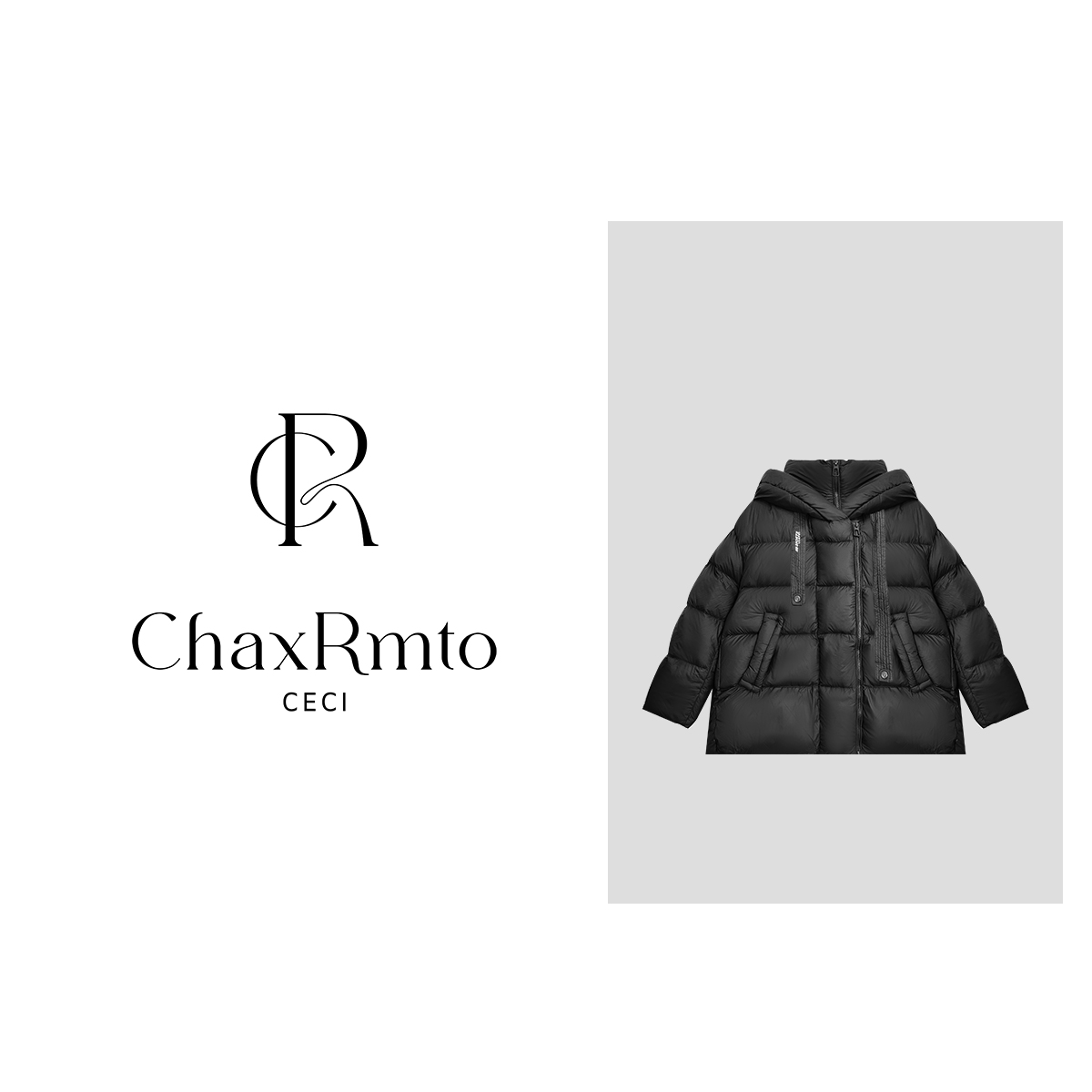 ChaxRmto斯斯90白鹅绒25冬绑带收领撞色连帽羽绒服SD1A1409