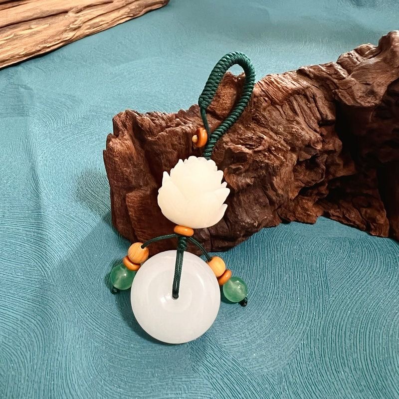 白玉菩提莲花平安扣汽车钥匙扣挂件