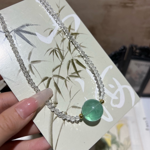 【月月家】H077天然萤石 绿萤石设计款锁骨链 多样性发其一