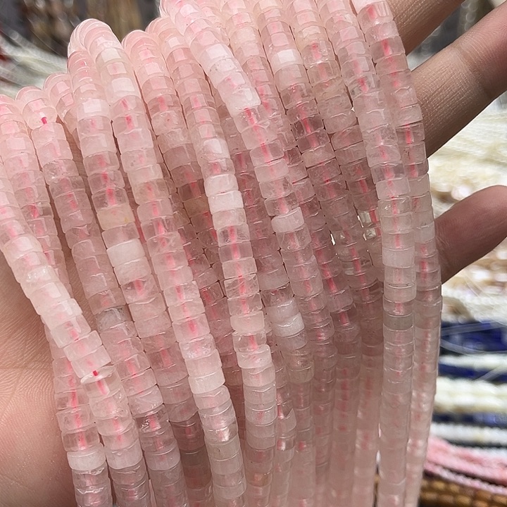 未镶嵌玛瑙/玉髓珠宝半成品一条6/3mm左右粉晶直切