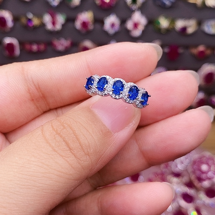 蓝宝石戒指银S925镶嵌