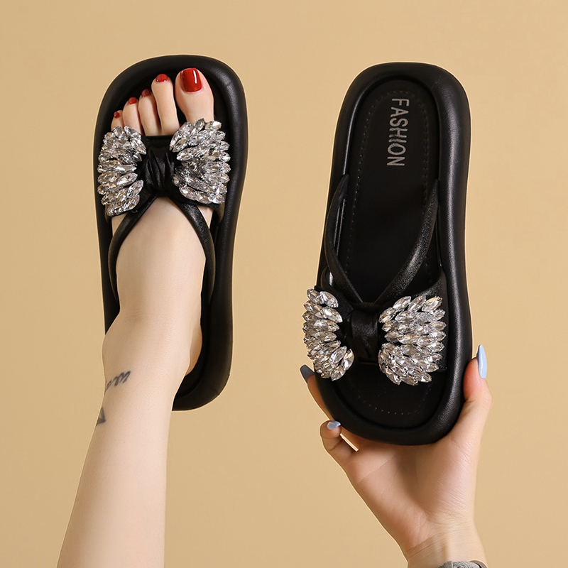 夏季厚底增高蝴蝶防滑一字拖女款增高拖鞋休闲百搭甜辣千金风