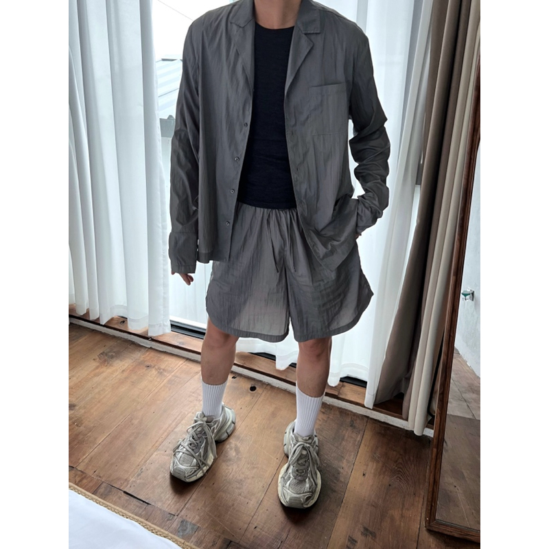 威廉威 男女同款【防晒套装】轻薄高级灰衬衣沙滩短裤两件套Z225