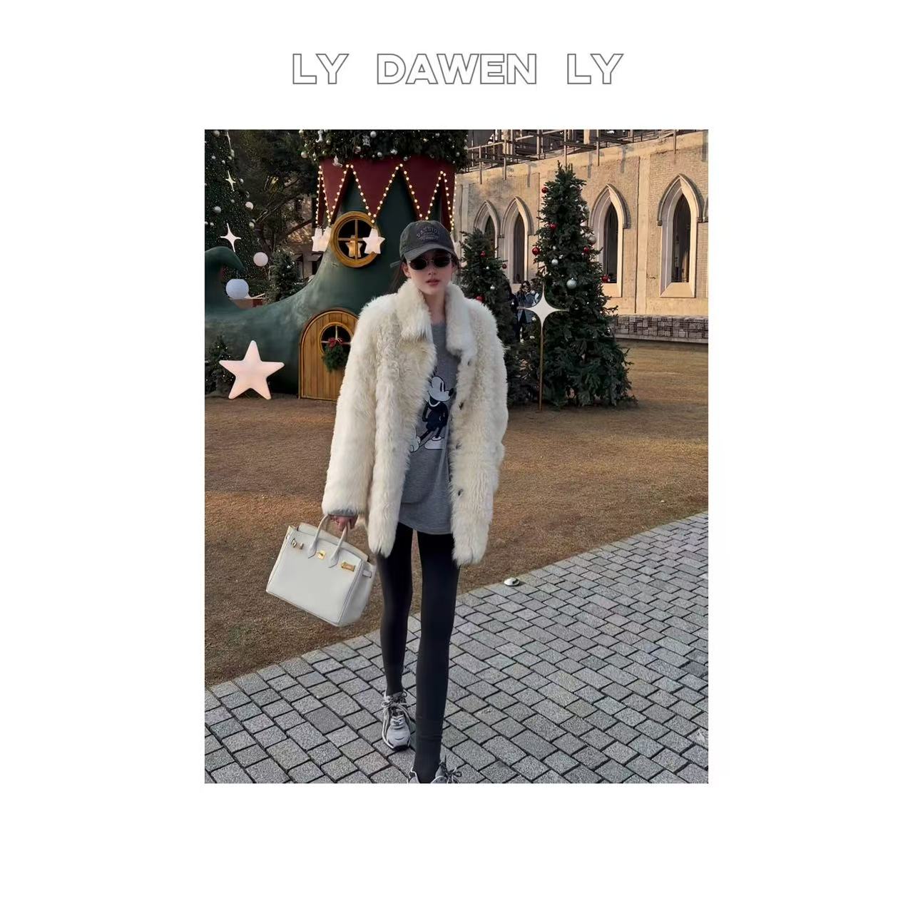 DAWEN  | 冬日浪漫 慵懒软糯翻领中长款皮毛一体外套 N467#