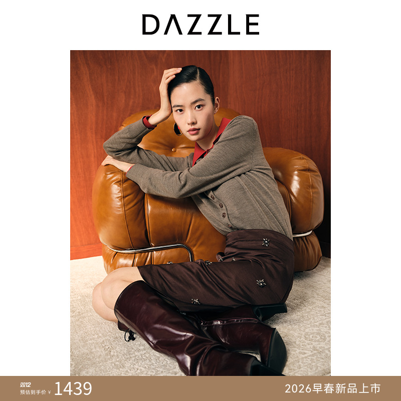 【周四上新】DAZZLE 地素半身裙26春亚麻混纺黄褐色短裙2K1SB44