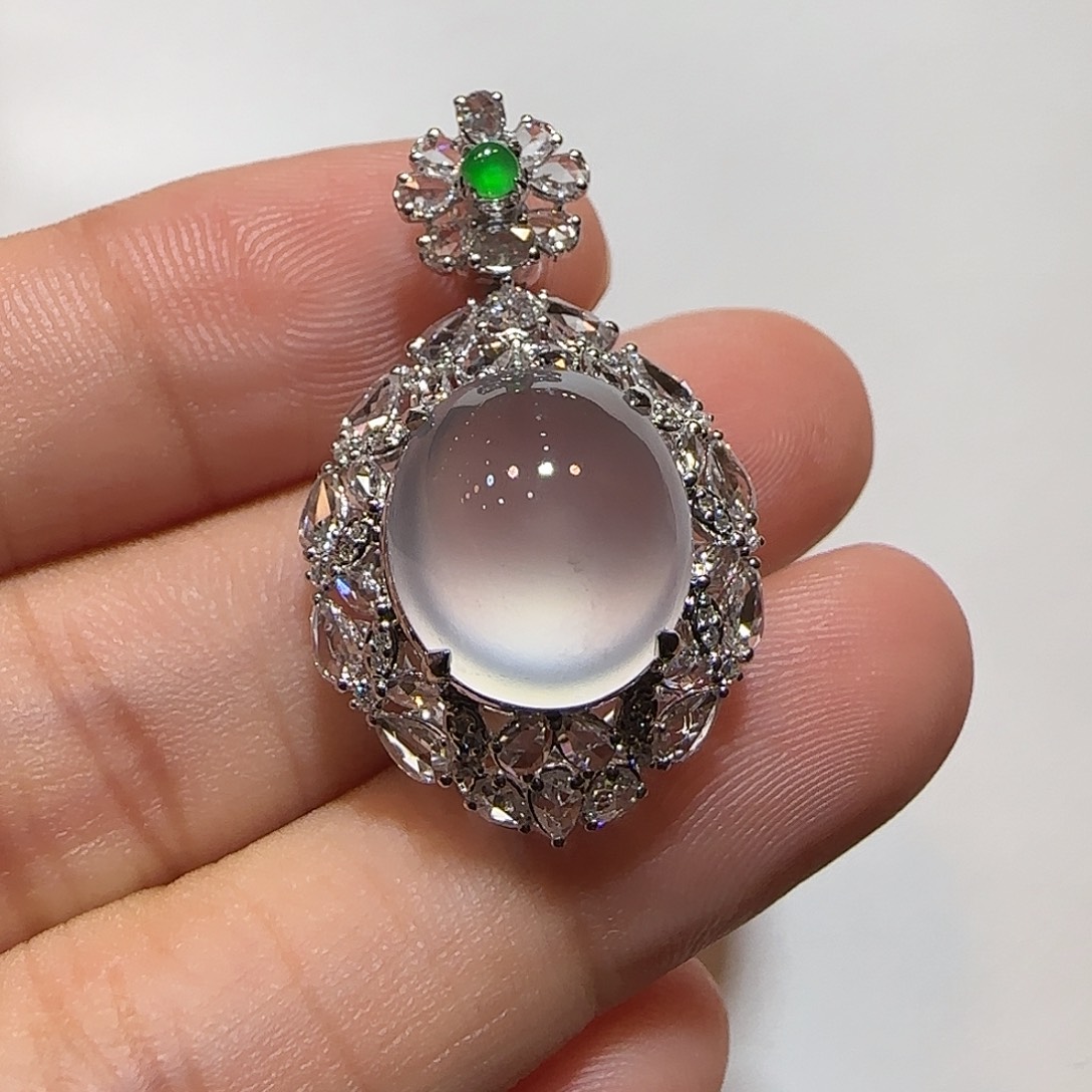 翡翠18K金镶嵌吊坠(不含链)蛋面