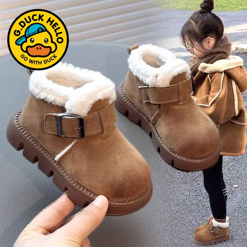 小黄鸭儿童雪地靴冬季加绒加厚勃肯鞋2025新款男童女宝宝保暖棉鞋