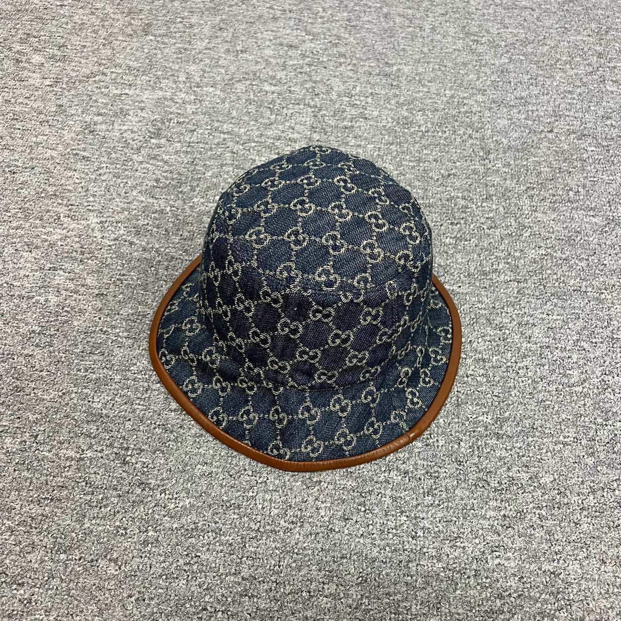 99新 GUCCI/古驰 满印双G 拼皮 渔夫帽 57cm
