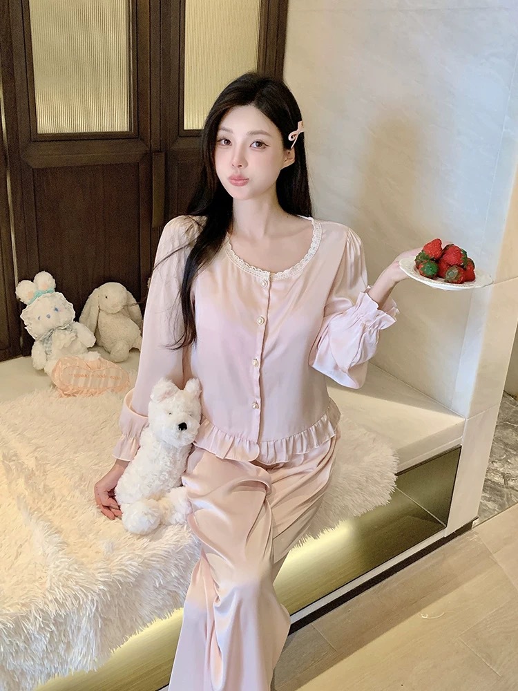 新款提花宫廷风睡衣甜美高级感家居服可外穿气质减龄春夏带胸垫