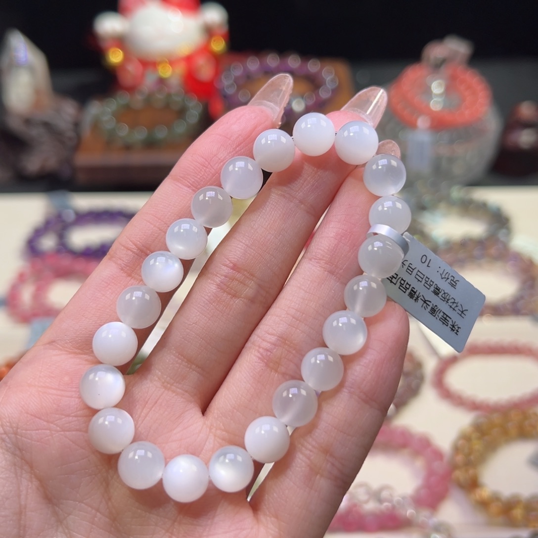 长石手串未镶嵌8m天花板级高阶白月光